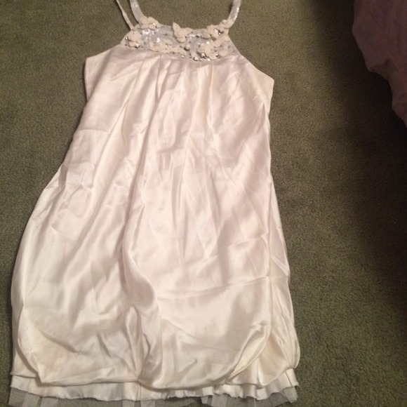 BCBG white silk dress w/ flower detail- best offer