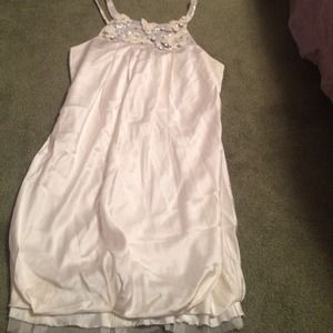 BCBG white silk dress w/ flower detail- best offer