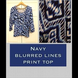 You know you want it-Navy Blurred Lines Print Top