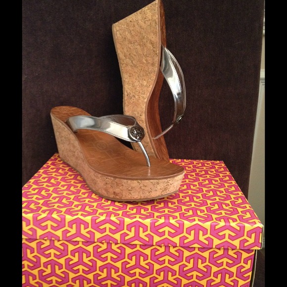 Tory Burch Shoes - REDUCED!!! Tory Burch Thora metallic cork wedge