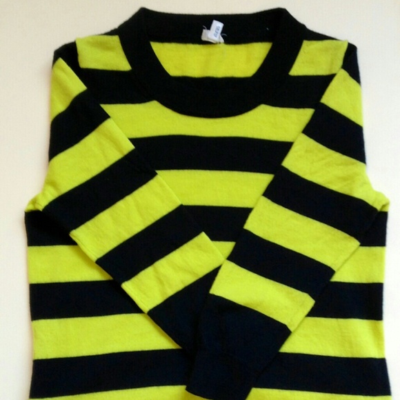 J Crew Merino Wool Black and Yellow Stripe Sweater