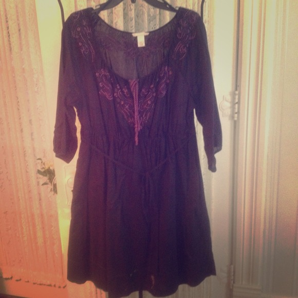 Navy dress with purple embroidery