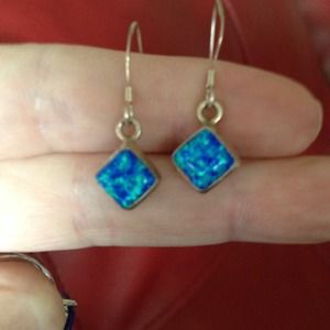 🎁SALE🎁 SQUARE BLU FIRE OPALS .925 EARRINGS .🎁🎁