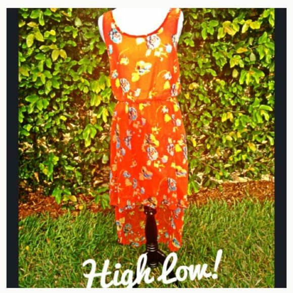Orange Flower High-Low Dress