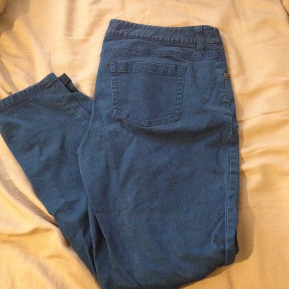 Dark teal colored skinny jeans with zipper ankles - Picture 1 of 4