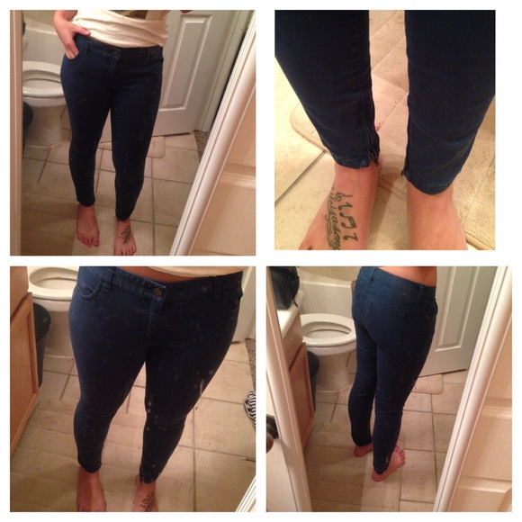 Dark teal colored skinny jeans with zipper ankles - Picture 3 of 4