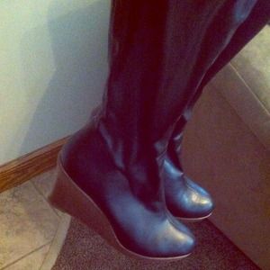 Pair of black, wedge heeled boots