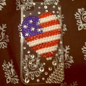 iPhone 4 & 4s clear USA heart bedazzled case