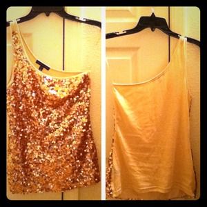 Gold sequined one shoulder top