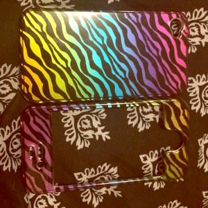 iPhone 4 & 4s rainbow zebra two side case