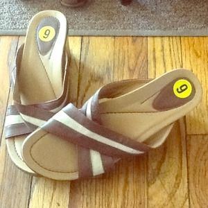 Brown and White dansko sandals
