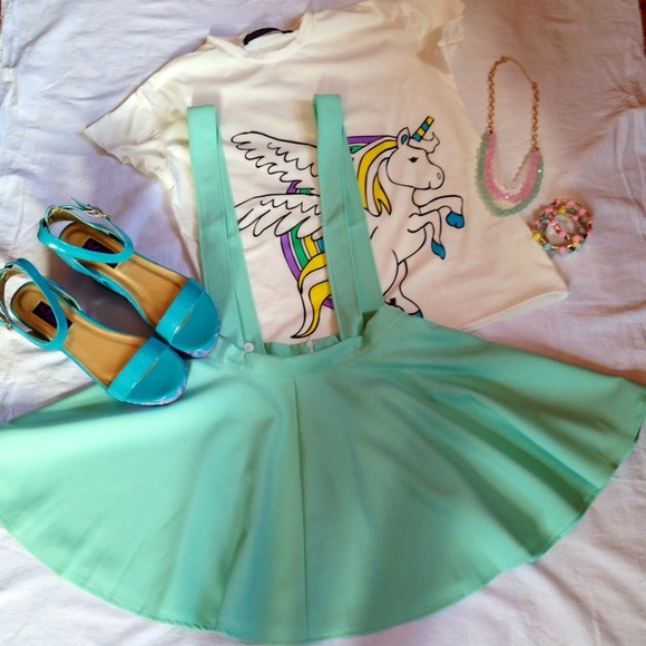 I've Cream Colored Mini Suspender Skirt