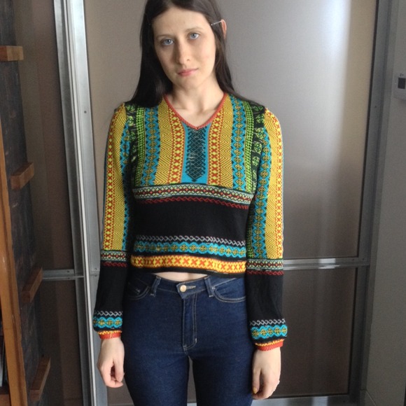 Kenzo Designer Bright Knit Wool Sweater Size Small