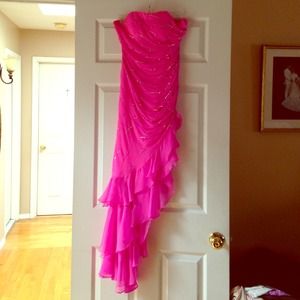 Hot pink strapless prom dress