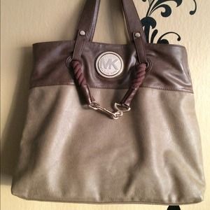 Brown Two Tone MK Tote Handbag
