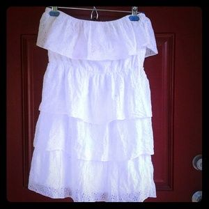 White strapless layered dress