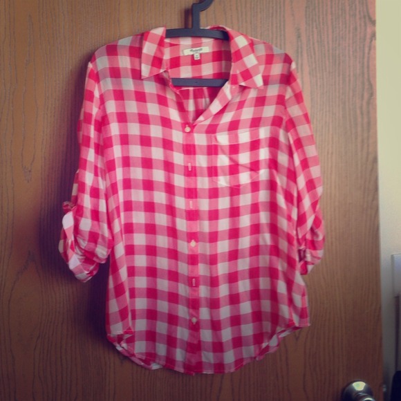 Madewell red and white checkered sheer shirt - Picture 1 of 3