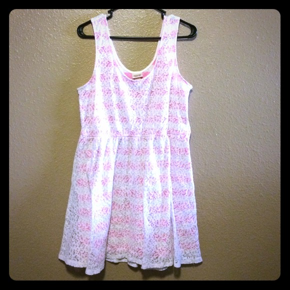 Lacy white and pink striped tank dress