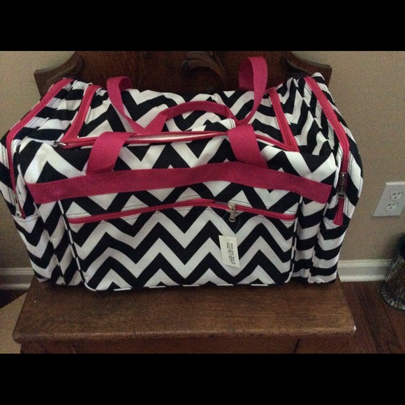 Chevron Duffle Bag with hot pink