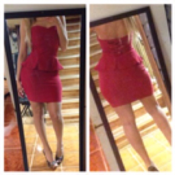Red strapless dress