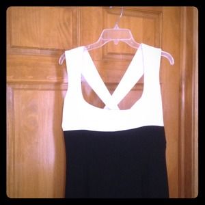 Tahari Floor Length Black Dress w/White cross back