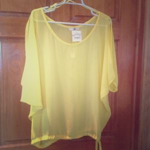 REDUCED yellow slit sleeve chiffon top for summer