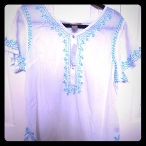 $ale- Turquoise & white tunic/beach cover up. XL