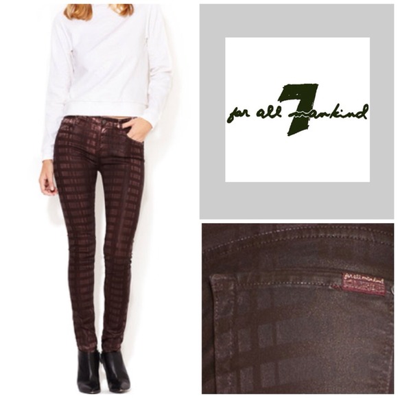 7 for all Mankind Denim - 7 For All Mankind Burgundy Print Skinny Jeans