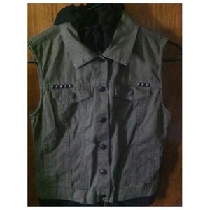 Olive studded jean vest
