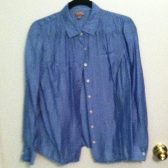 Blue satiny button-down top
