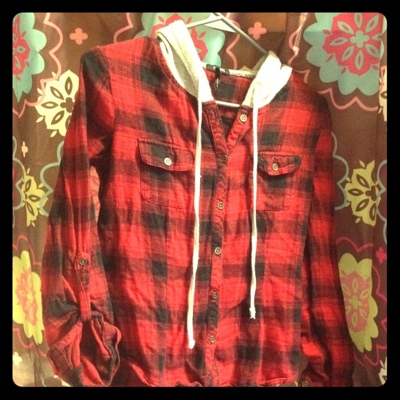 Plaid hooded flannel