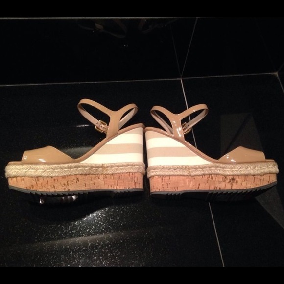 $850 PRADA AUTHENTIC Stripe Platform sandals WEDGE