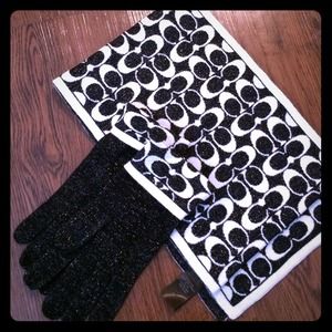 Matching black and white coach scarf and gloves!