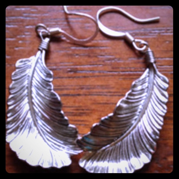 Feather silver earrings