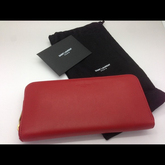YSL red leather zipper wallet - Picture 1 of 4