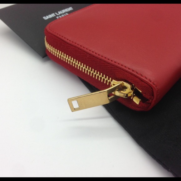 YSL red leather zipper wallet - Picture 3 of 4