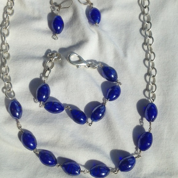 *Cobalt blue glass necklace set