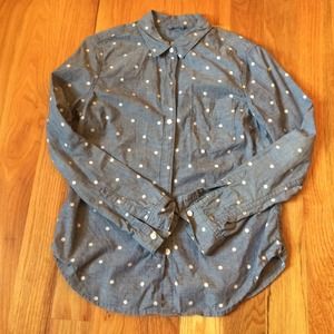Polka dot chambray oxford.