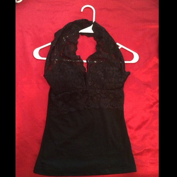 Black Lace Halter Top