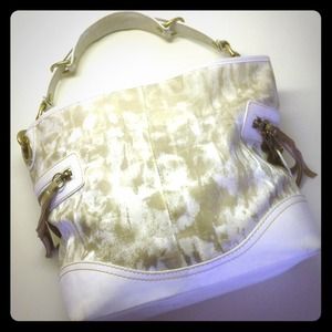 White & Gold Coach Handbag
