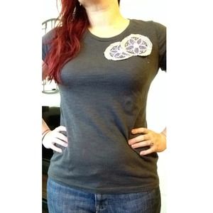 Grey top with beaded appliqué