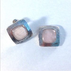 NEW 925 Sterling Silver Rose Quartz Stud Earrings