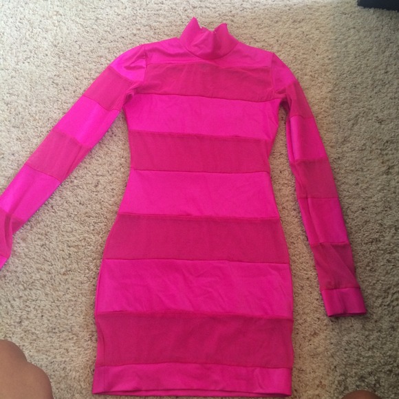 Hot pink sheer and solid dress