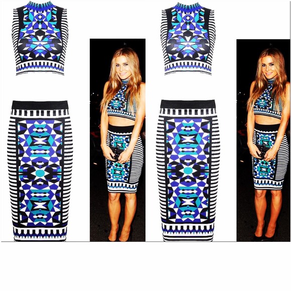 abstract block print  bandeau top & skirt set