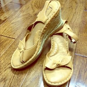 Tan leather wedge sandals