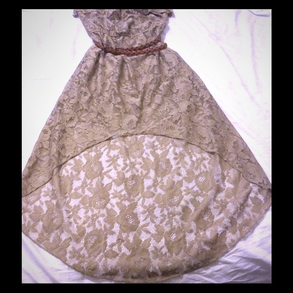 Tan lace hi low dress