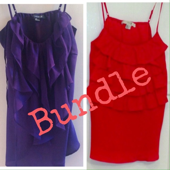 2 tops (purple and red)
