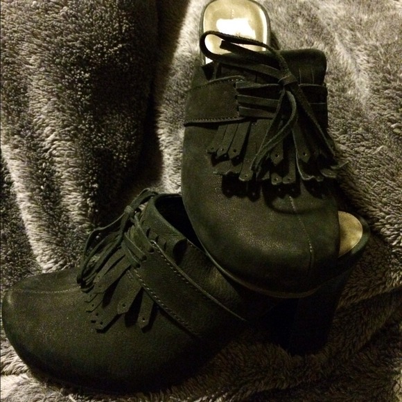 Black suede clogs