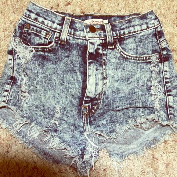 High waisted distressed denim shorts
