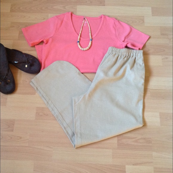 Linen Blend Crop Kaki Summer Pants